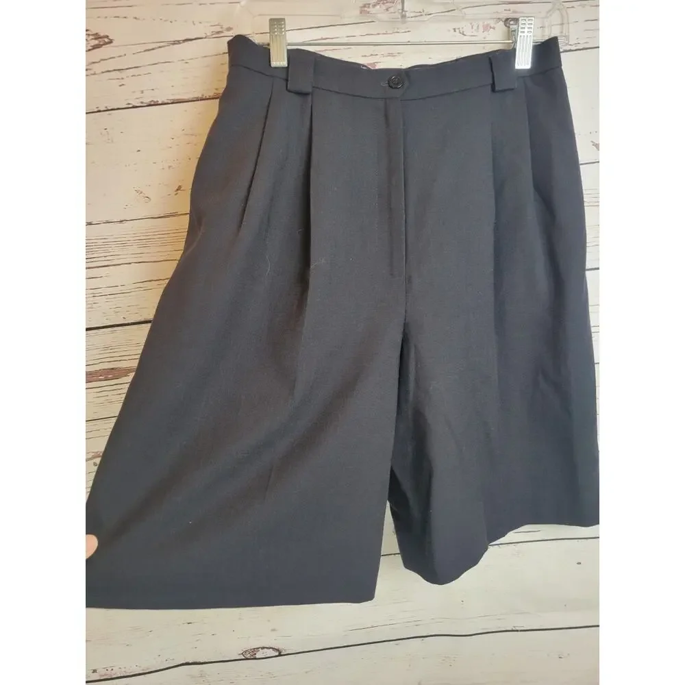 Vintage J. H. Collectibles Black Chino Lined Pleated Shorts 80s 90s‎ Women's 10P